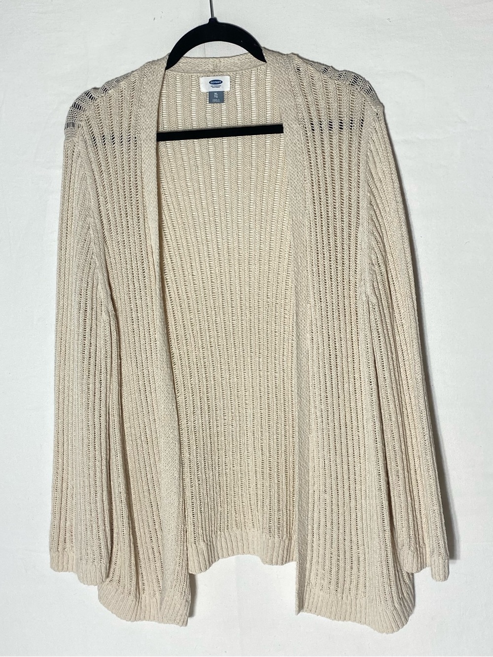 Old Navy Cream Knit Cotton Blend Ribbed Open Front Cardigan Sweater XL Boho